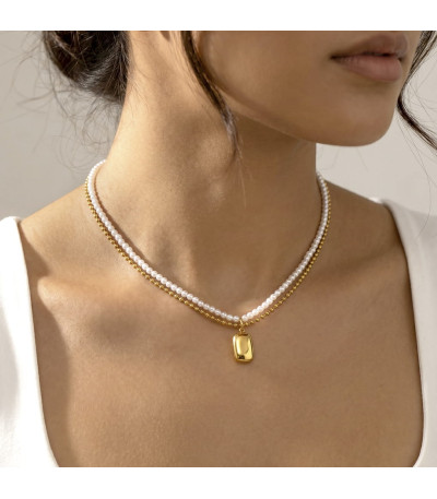 Collar gargantilla doble con perlitas de acero dorado LOTUS STYLE - LS2789-1/1