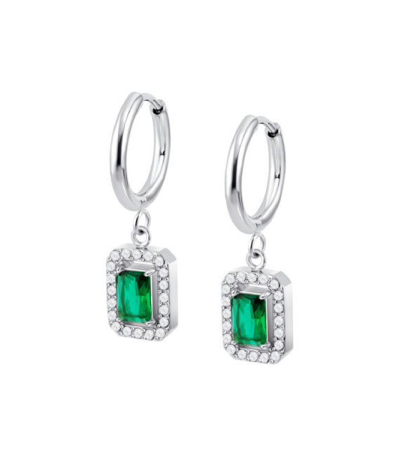 Pendientes Aros Acero con circonitas Blancas y Verdes LOTUS STYLE - LS2739-4/3