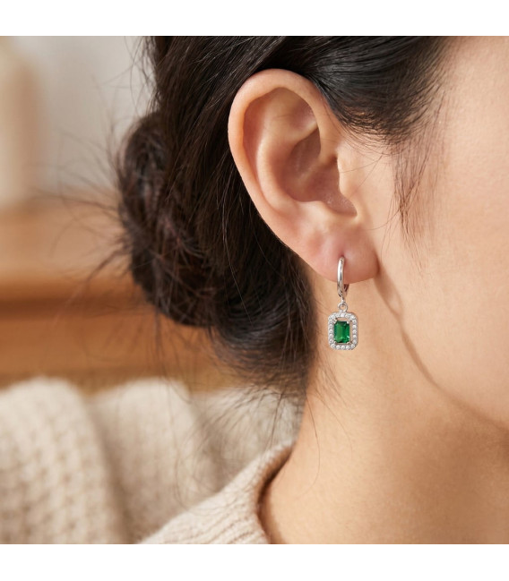 Pendientes Aros Acero con circonitas Blancas y Verdes LOTUS STYLE - LS2739-4/3