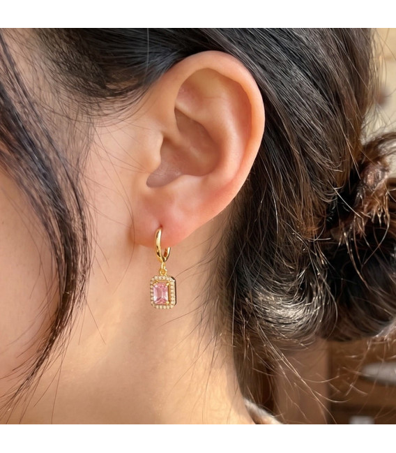 Pendientes Aros Acero Dorado con circonitas Blancas y Rosas LOTUS STYLE - LS2740-4/2