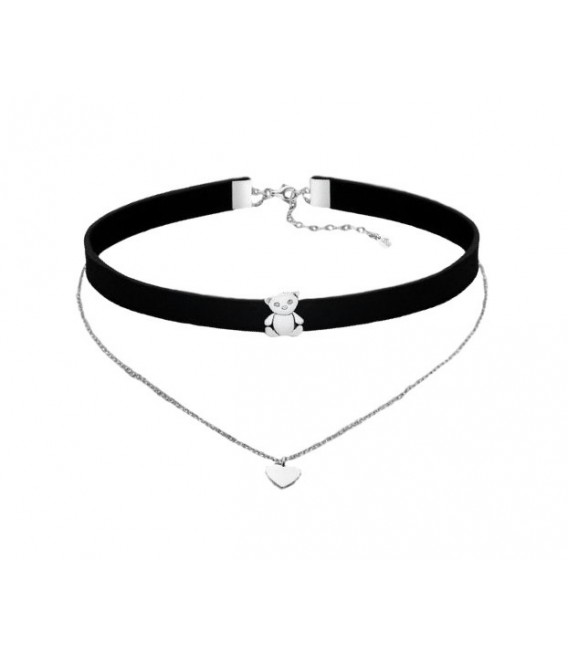 Collar Choker Doble Osito y Corazón LOTUS SILVER - LP1674-1/1