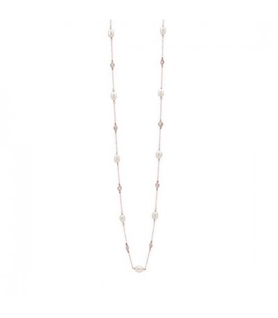 Collar plata rosé, perlas y circonitas - C-14680-R