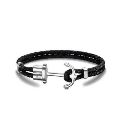 Pulsera Piel Trenzada Negra Ancla Acero LOTUS STYLE - LS1881-2/6