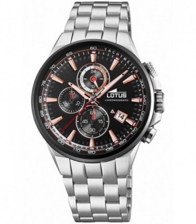 Reloj Hombre Acero Chrono Esfera Negra LOTUS - 18586/1