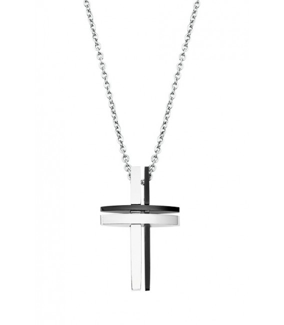 Collar Cruz Hombre Acero Bicolor IP Negro LOTUS STYLE - LS1984-1/1