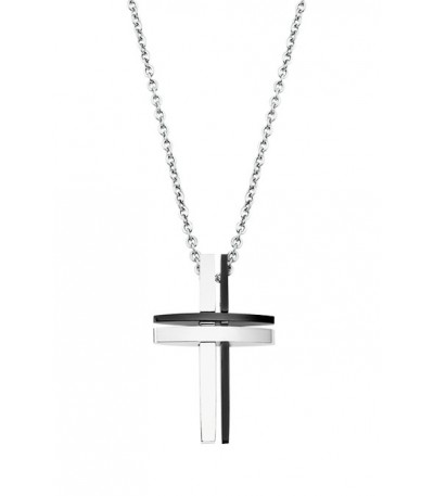 Collar Cruz Hombre Acero Bicolor IP Negro LOTUS STYLE - LS1984-1/1