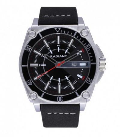 RELOJ RADIANT GRAND HOMBRE CORREA PIEL NEGRA ESFERA BLANCA CAJA