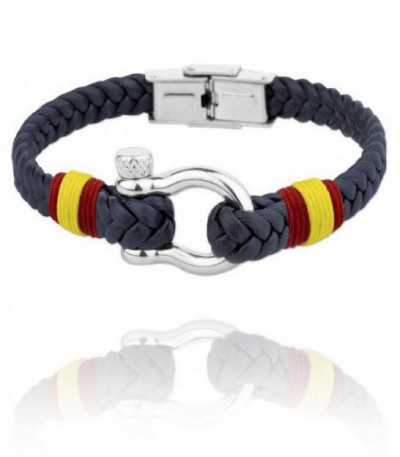 PULSERA DE ACERO CON CUERO TRENZADO AZUL - 210849