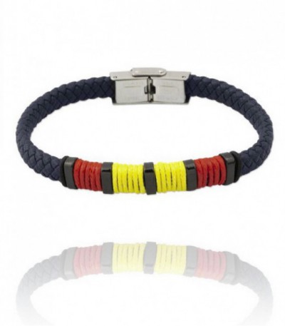 PULSERA DE ACERO CON CUERO TRENZADO AZUL - 210912
