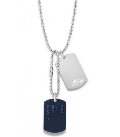 Collar Placas Militar Acero Ip Azul para Hombre LOTUS STYLE - LS2139-1/2
