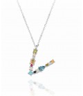 GARGANTILLA PLATA LETRA V PIEDRAS COLOR - 175148