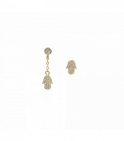PENDIENTES DE PLATA BAÑO EN ORO CON CHARM DE MANO DE FÁTIMA - 18387-A