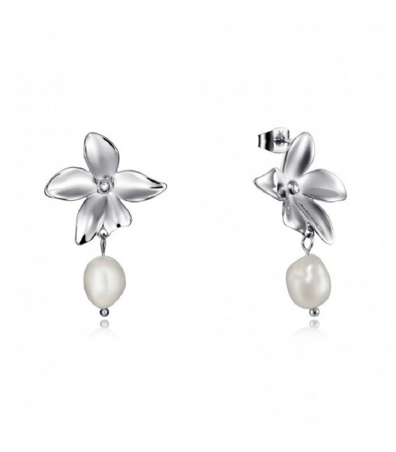 PENDIENTES ACERO FLOR Y PERLA AGUADULCE VICEROY FASHION - 15116E01000