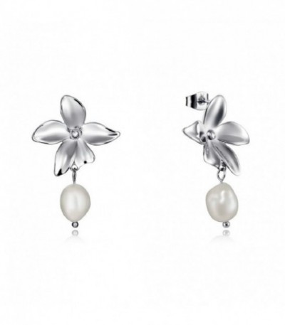 PENDIENTES ACERO FLOR Y PERLA AGUADULCE VICEROY FASHION - 15116E01000