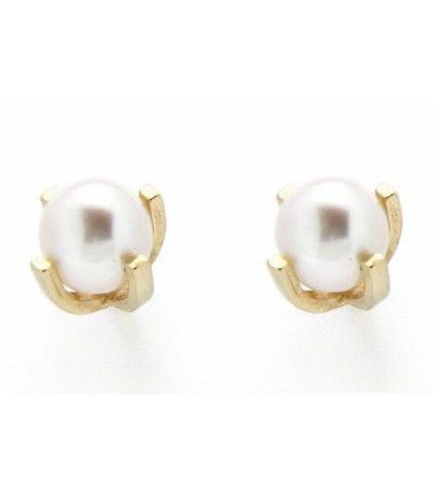 Pendientes Oro 18K para Bebé con Perla de 4MM - 27-1131-4-P