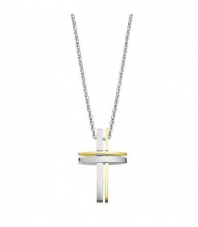 Collar Cruz Hombre Acero Bicolor IP Oro LOTUS STYLE - LS1984-1/2
