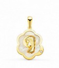 Medalla Oro 18K Flor Virgen Niña Nacar - 6080