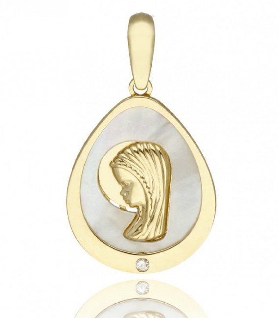 Medalla Oro 750 en Forma de Gota Virgen Niña Nácar - 6081