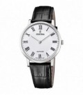 Rreloj Hombre Clasico Esfera Blanca Correa Piel Negra FESTINA SWISS MADE - F20012/2