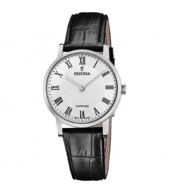 Rreloj Señora Clasico Esfera Blanca Correa Piel Negra FESTINA SWISS MADE - F20013/2