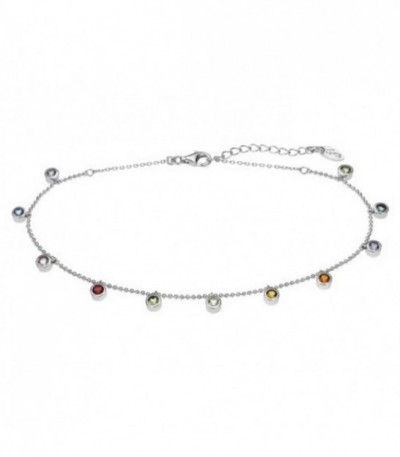 TOBILLERA CIRCONITAS MULTICOLOR LOTUS SILVER - LP3244-8/1