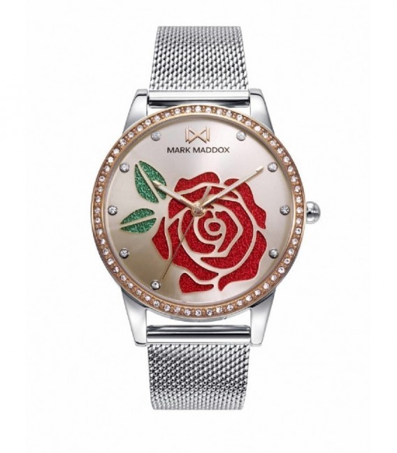 RELOJ ACERO BISEL DORADO Y CIRCONITAS BRAZALETE MARK MADDOX - MM0130-27