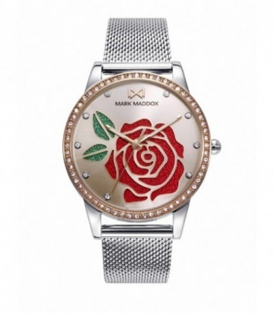 RELOJ ACERO BISEL DORADO Y CIRCONITAS BRAZALETE MARK MADDOX - MM0130-27
