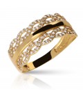 Anillo Oro 18K con centro liso y cadena doble con circonitas blancas