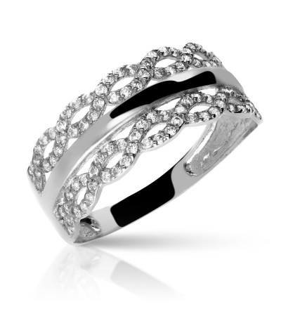 Anillo Oro Blanco 18K con centro liso y cadena doble con circonitas blancas