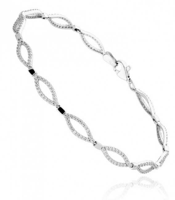 Pulsera Elegante Oro Blanco 18K y Circonitas - 5485