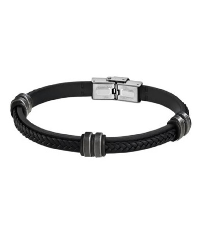 PULSERA ACERO Y PIEL NEGRA TRENZADO LOTUS STYLE - LS1829-2/C