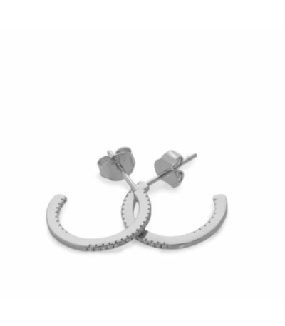 Pendientes aro de plata mini engaste circonitas blancas modelo pequeño LINEARGENT - 17050-A