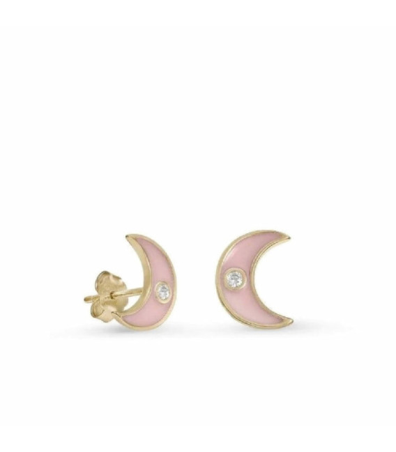 Pendientes pequeños en plata vermeil diseño luna esmalte rosa LINEARGENT - 18701-R-A