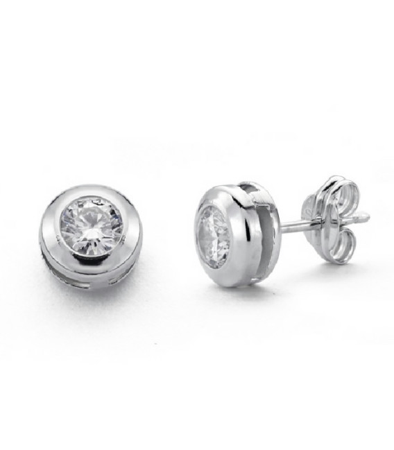 Pendientes Chatón de Oro Blanco 18K con Circonitas de 4mm - 8400-4
