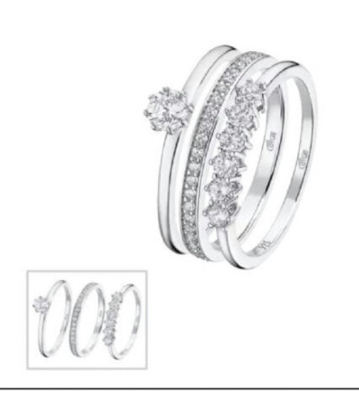 Anillo Triple e independientes con circonitas n14 LOTUS SILVER - LP3510-3/114