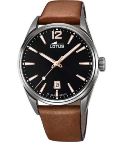 Reloj Hombre Gun Metal Acero Esfera Negra LOTUS - 18685/2