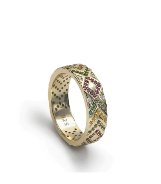 Anillos con piedras estilo mosaico multicolor bañado en oro - 19044-R