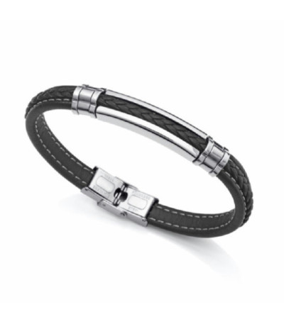 Pulsera Hombre Acero y Piel Negra VICEROY FASHION - 14063P01010