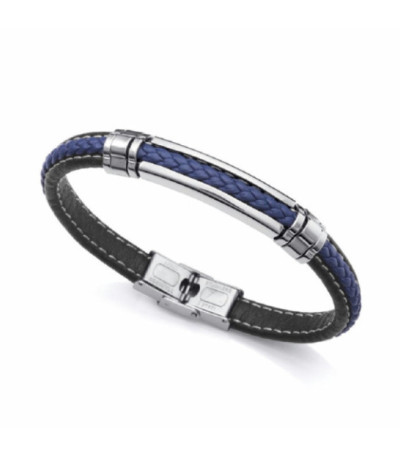 Pulsera Hombre Acero y Piel Negra y Azul VICEROY FASHION - 14063P01013