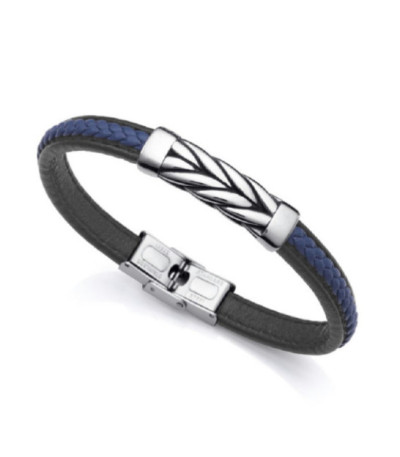 Pulsera Hombre Acero y Piel Negra y Azul VICEROY FASHION - 14069P01013