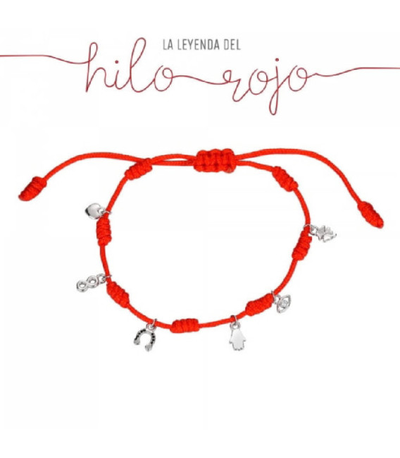 Pulsera 7 Nudos Hilo Rojo Mini Colgantes Suerte Plata 925 - 9116370