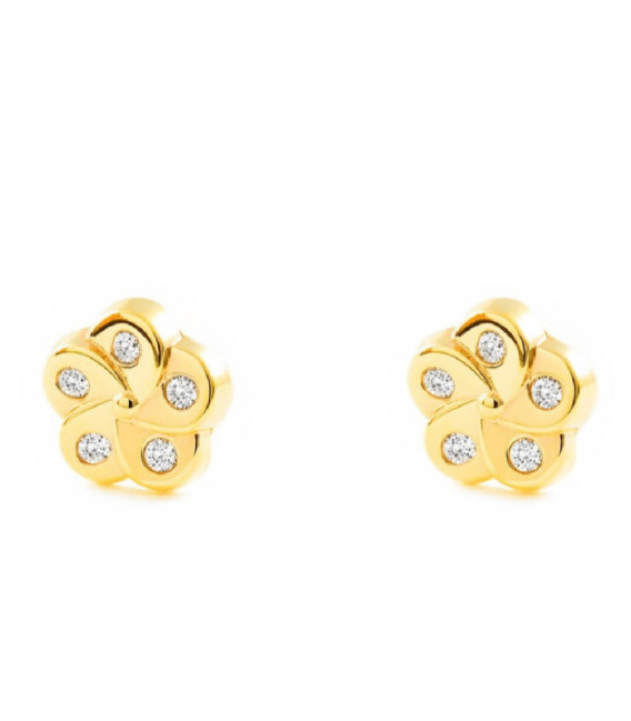 Pendientes 5 Pétalos con circonitas Oro 18K - 21503