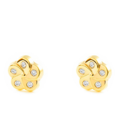 Pendientes 5 Pétalos con circonitas Oro 18K - 21503