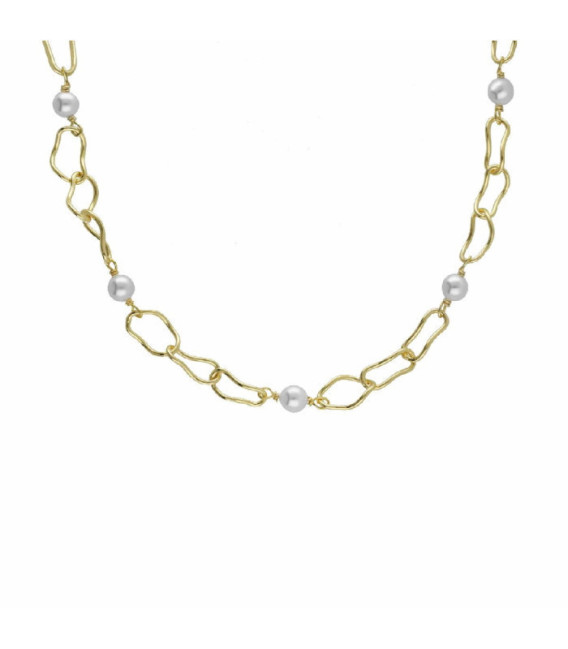 Collar corto perla y eslabones bañado en oro - A4646-DG