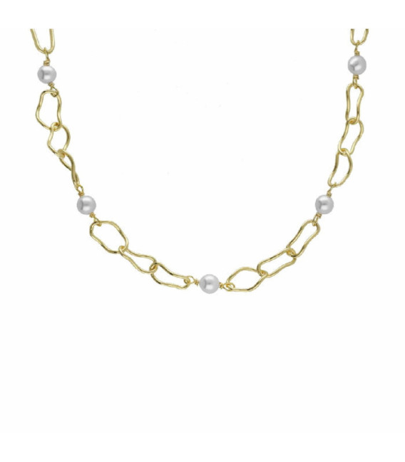 Collar corto perla y eslabones bañado en oro - A4646-DG