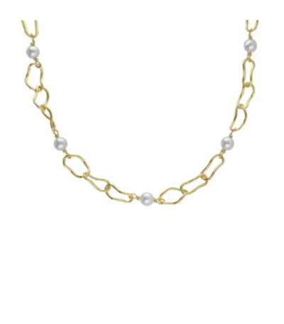 Collar corto perla y eslabones bañado en oro - A4646-DG