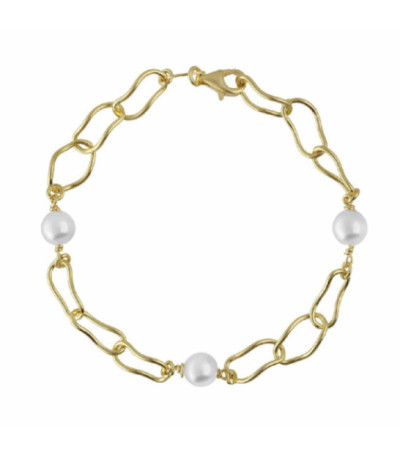 Pulsera ajustable perla y eslabones bañada en oro - A4645-DP