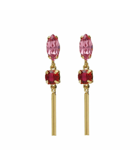 Pendientes largos cristales color rosa bañados en oro - A4703-04DT