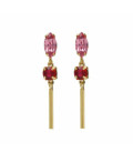 Pendientes largos cristales color rosa bañados en oro - A4703-04DT