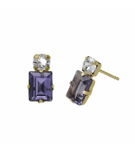 Pendientes pegados rectángulo color morado bañados en oro - A4712-12DT